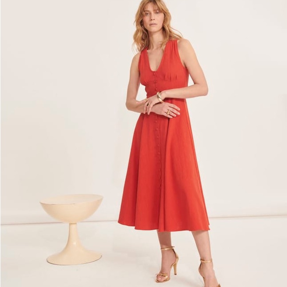Tara Jarmon Red Recycled Cotton Summer Maxi Dress size 38 worn once